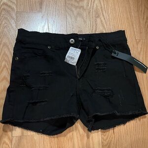 Trendy Black Distressed Jean Shorts